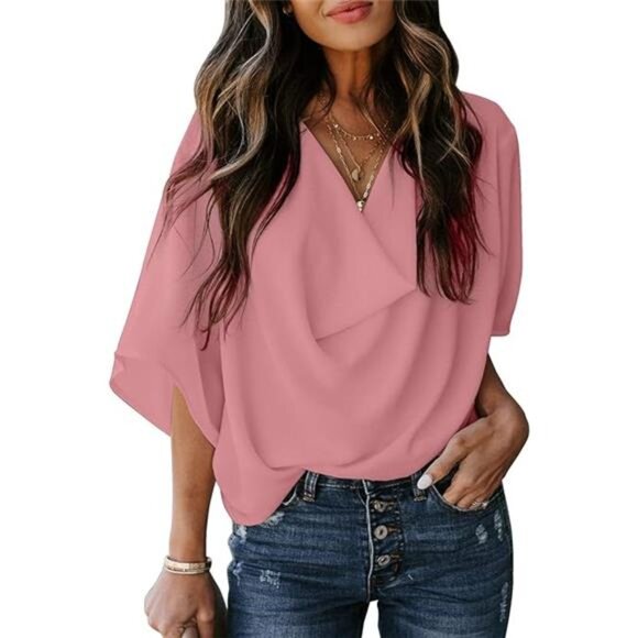 Womens Blouses and Tops Short Sleeve Chiffon Shirts and Tops - Picture 6 of 6